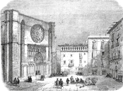 The church Basilica de Santa Maria del Pi in 1888, Barcelona, Spain, digitally enhanced