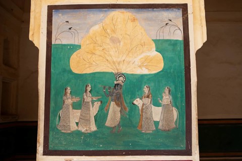 Mural painting in the Amber Fort or fortress, Jaipur, Rajasthan, India