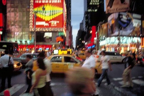 Time Square in the evening, movement, New York City, USA