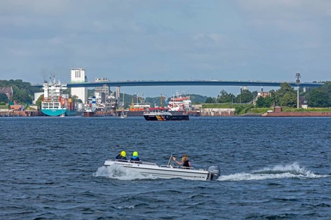 Holtenau High Bridges, entrance to Kiel Canal, Kiel Fjord, Kiel, Schleswig-Holstein, Germany