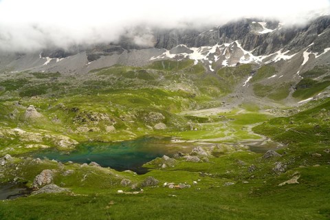 The Lacs des Aires lake in the Cirque de Troumouse basin in the Pyrenees National Park near