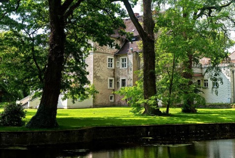 Mellenthin moated castle, Mellenthin, Usedom Island, Mecklenburg-Western Pomerania, Germany