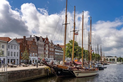 Traditional sailing ships in the museum harbour of the Hanseatic city of Lübeck,