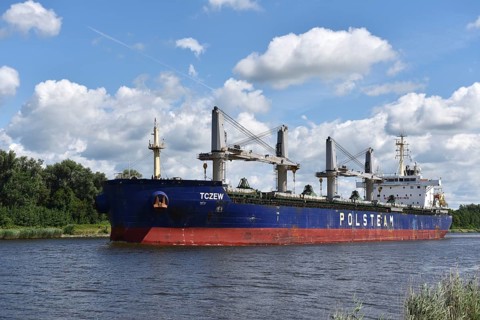 Cargo ship TCZEW travelling through the Kiel Canal, NOK, Kielkanal, Kiel Canal, Schleswig-Holstein,