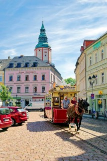 Döbeln tram, historic horse-drawn tram at the Döbeln upper market, rail transport, local public