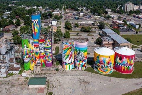 Saginaw, Michigan - The Shine Bright mural on abandoned grain elevators. The mural was created when