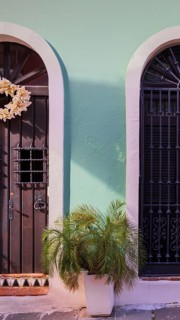 Puerto Rico, San Juan colorful colonial architecture in historic city center
