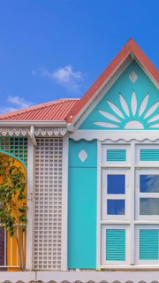 Caribbean cruise vacation. Colonial scenic colorful streets of Marigot in Saint Martin
