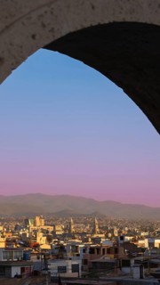 Arequipa, Peru. Sunset view of the Misti Volcano mountain range from the Yanahuara lookout