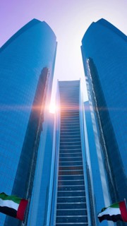 UAE, United Arab Emirates, Abu Dhabi downtown panorama and financial center skyline