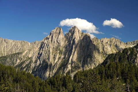 The Els Encantats mountain range in the Aigüestortes i Estany de Sant Maurici National Park,