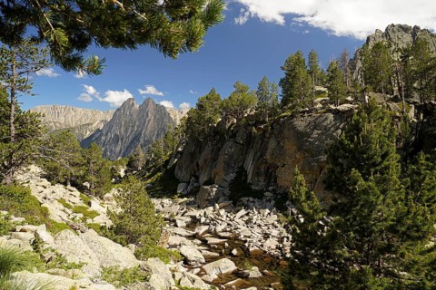 Mountain landscape in the Aigüestortes i Estany de Sant Maurici National Park, Catalonia, Spain
