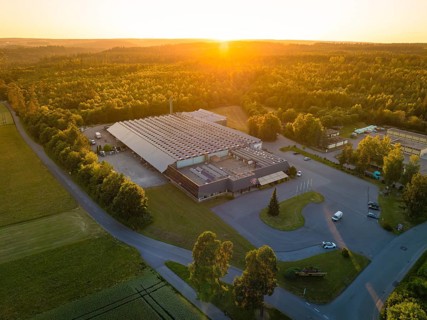 Factory at sunset, surrounded by woods and streets, Schnaufer sparkling wine cellars, Althengstett