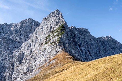 Rocky mountain ridge, mountain landscape in autumn in the morning light, rocky mountain peak