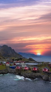 Beautiful Reine fishing village, scenic dramatic views of Lofoten islands in Norway