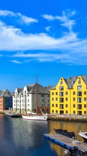 Alesund, port town on the west coast of Norway famous for Art Nouveau architecture and fjords