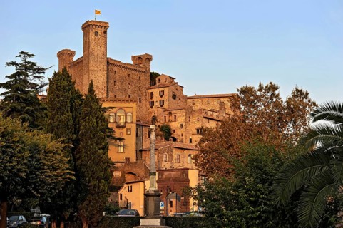 Medieval fortress Castello Monaldeschi, Rocca Monaldeschi della Cervara, warm evening light,