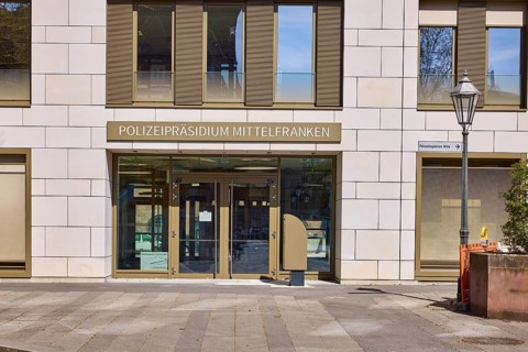 Police Headquarters Middle Franconia, modern architecture, facade, window, entrance, door, lantern,