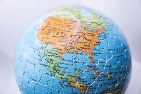 Puzzle globe. Map made from puzzle pieces. Gulf of Mexico