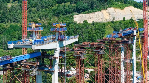 Horb high bridge construction site. Once completed in 2028, the bridge will relieve the town of