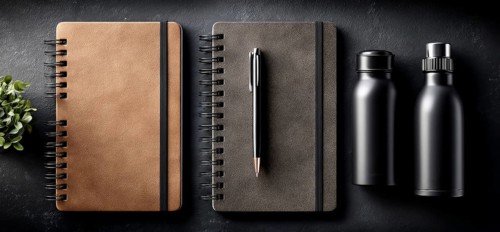 Minimalistic flat lay of office workflow productivity tools that improve efficiency and saving time