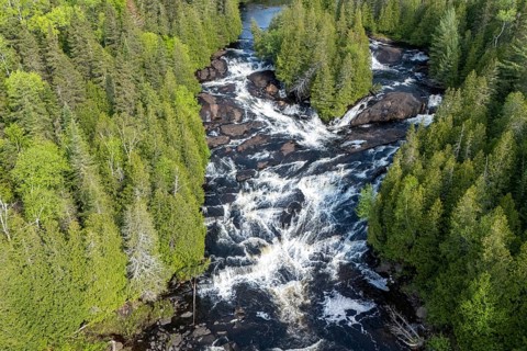 Rapids, White waters flowing through the boreal forest, River du Loup, Mastigouche wildlife