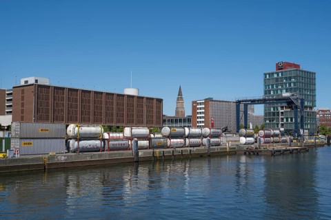 Modern office building, town hall, Schwedenkai, harbour, Kiel, Kiel Fjord, Baltic Sea,