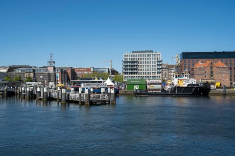 Central station, station bridge, jetty, harbour, Kiel, Kiel Fjord, Baltic Sea, Schleswig-Holstein,