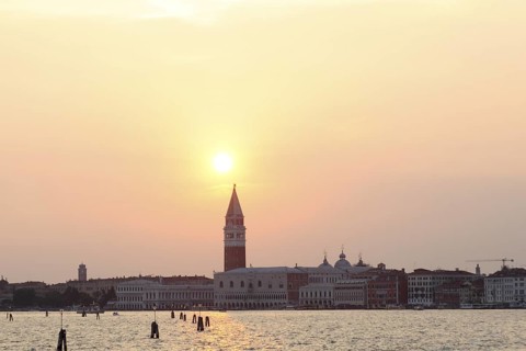 Campanile di San Marco and Doge's Palace at sunset, Venice, Veneto, Italy