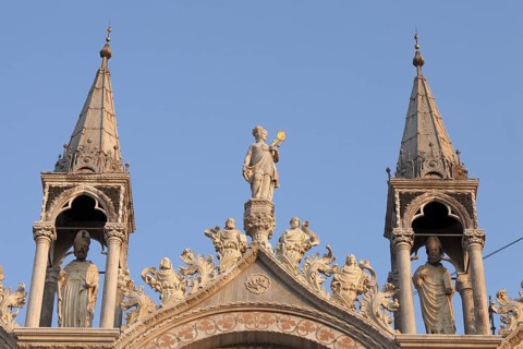 North façade of the Basilica di San Marco, Roman Catholic Basilica of St Mark on St Mark's Square,