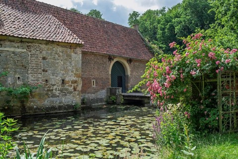 Drawbridge and gatehouse moated castle Haus Welbergen, Ochtrup-Welbergen, Münsterland, North