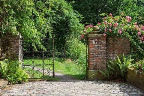 Entrance to the park, Haus Welbergen, Welbergen, Ochtrup, Münsterland, North Rhine-Westphalia,