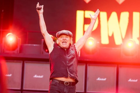 Brian Johnson, lead singer of AC/DC live on Power Up Tour 2025 at the Olympiastadion Berlin on 30