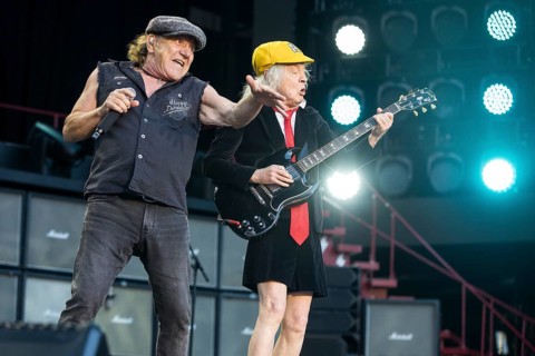 Brian Johnson (singer) and Angus Young (lead guitarist) from AC/DC live on Power Up Tour 2025 at