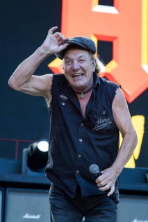 Brian Johnson, lead singer of AC/DC live on Power Up Tour 2025 at the Olympiastadion Berlin on 30