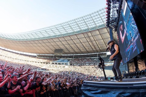 Brian Johnson, lead singer of AC/DC live on Power Up Tour 2025 at the Olympiastadion Berlin on 30