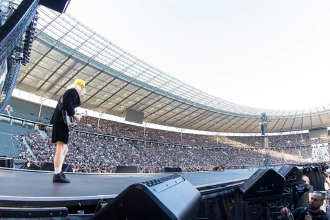 Angus Young, lead guitarist of AC/DC live on Power Up Tour 2025 at the Olympiastadion Berlin on 30