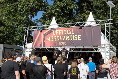 Merchandise at AC/DC live on Power Up Tour 2025 at the Berlin Olympic Stadium on 30 June 2025