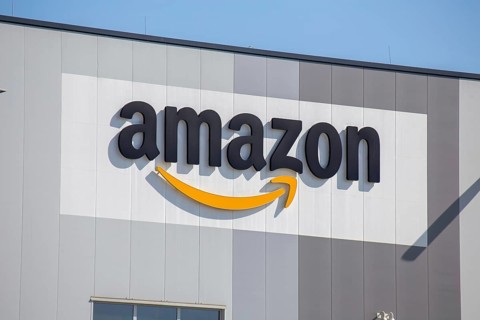 Amazon logo at the logistics centre in Frankenthal, Rhineland-Palatinate