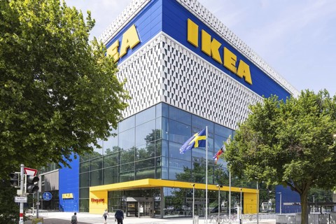 IKEA store in Karlsruhe. Façade with logo. Karlsruhe, Baden-Württemberg, Germany
