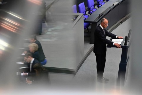Federal Chancellor Friedrich Merz (CDU) during his government statement today
