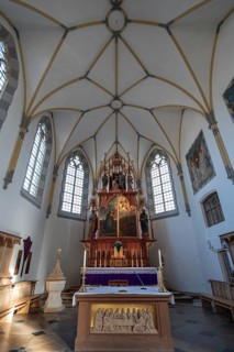 Chancel of the parish church of St John the Baptist, rebuilt after a fire in 1872 in neo-Gothic