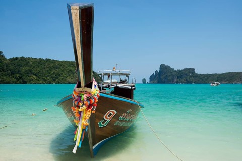 Longtail boat, Loh Dalum Beach, Koh Phi Phi, Krabi, Andaman Sea, Thailand