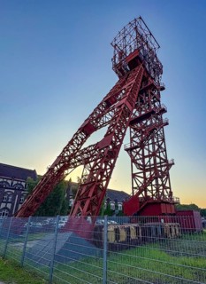 Historic red headframe historic red winding tower of Bonifacius colliery coal mine in today's Kray