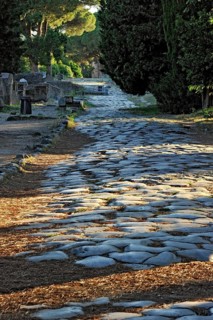 Ancient pavement of the main street Decumano Massimo, large paving stones, remains, ruins, ancient