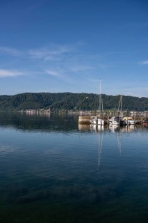 The harbour of Ludwigshafen, opposite the Lake Constance community of Bodman and the Bodanrück,