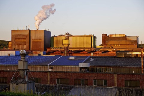 Deutsche Edelstahlwerke at sunrise, Witten, Ruhr area, North Rhine-Westphalia, Germany