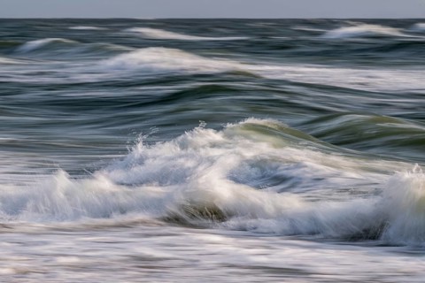 Sea waves in motion, wiping effect, long exposure, near Hvide Sande, North Sea, Denmark