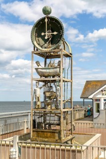 Water clock on the pier at Southwold, Suffolk, England, UK invention by Tim Hunkin