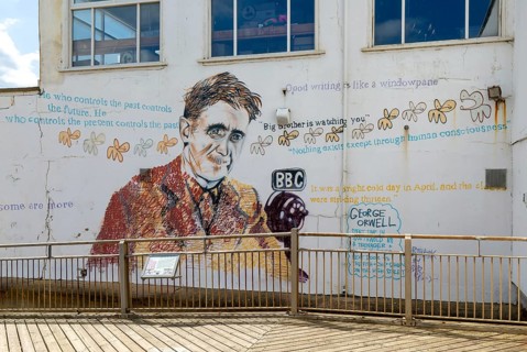 George Orwell mural picture Southwold, Suffolk, England, UK by artist Charles Uzzell-Edwards 2014